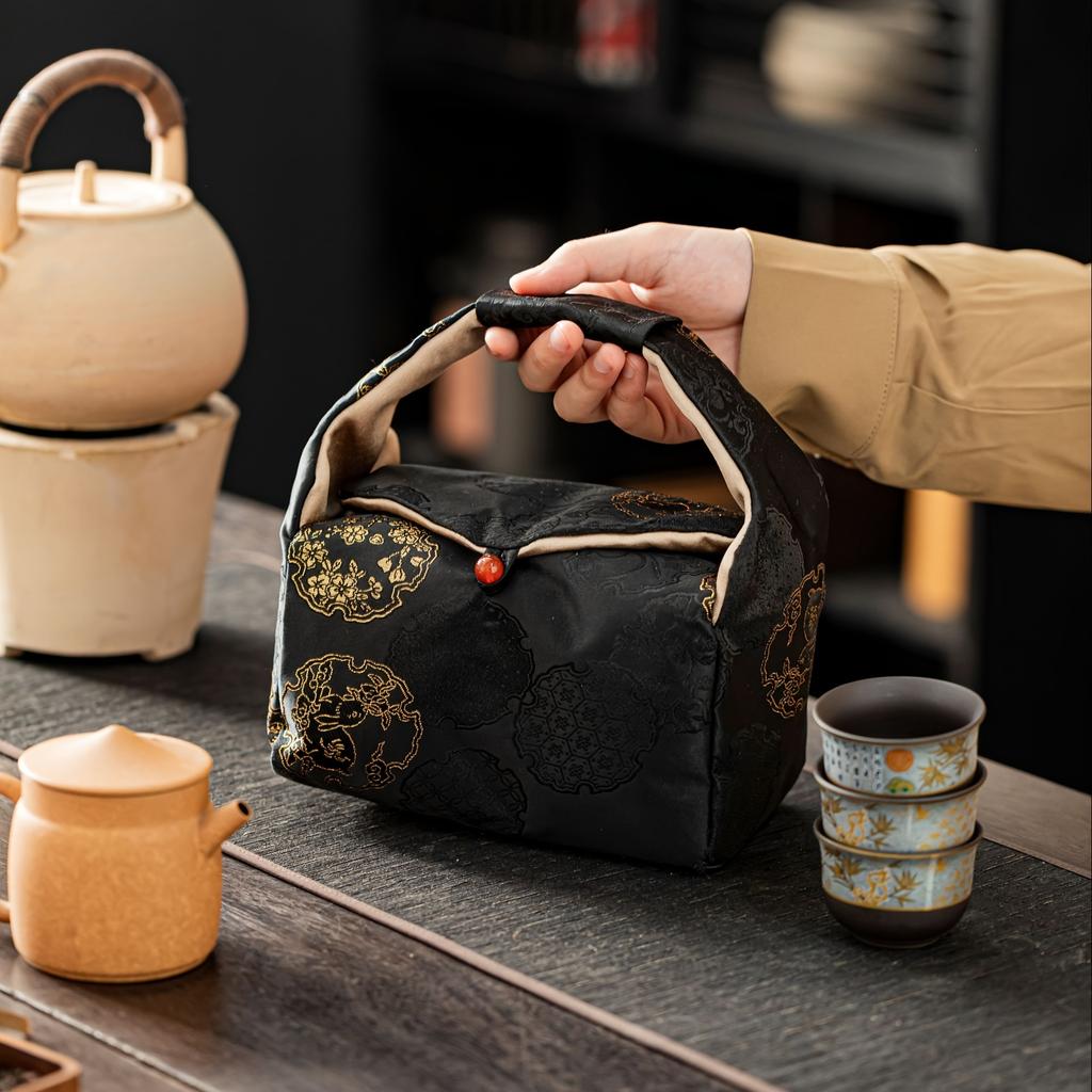 Tea Set Storage Bag Satin Brocade Handbag Zen Classical High-end Party Business Gift Packaging