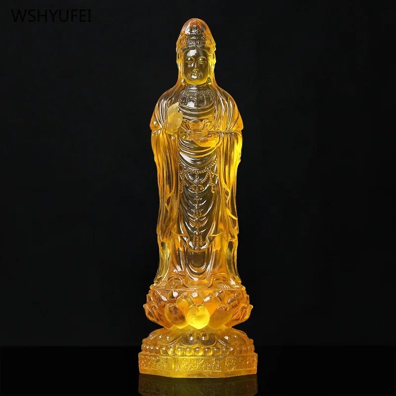 

1 шт. 29 см смола Путо Наньхай Гуаньинь иероглиф станция статуя Будды украшение для дома резьба по золоту ремесла орнамент фэн-шуй