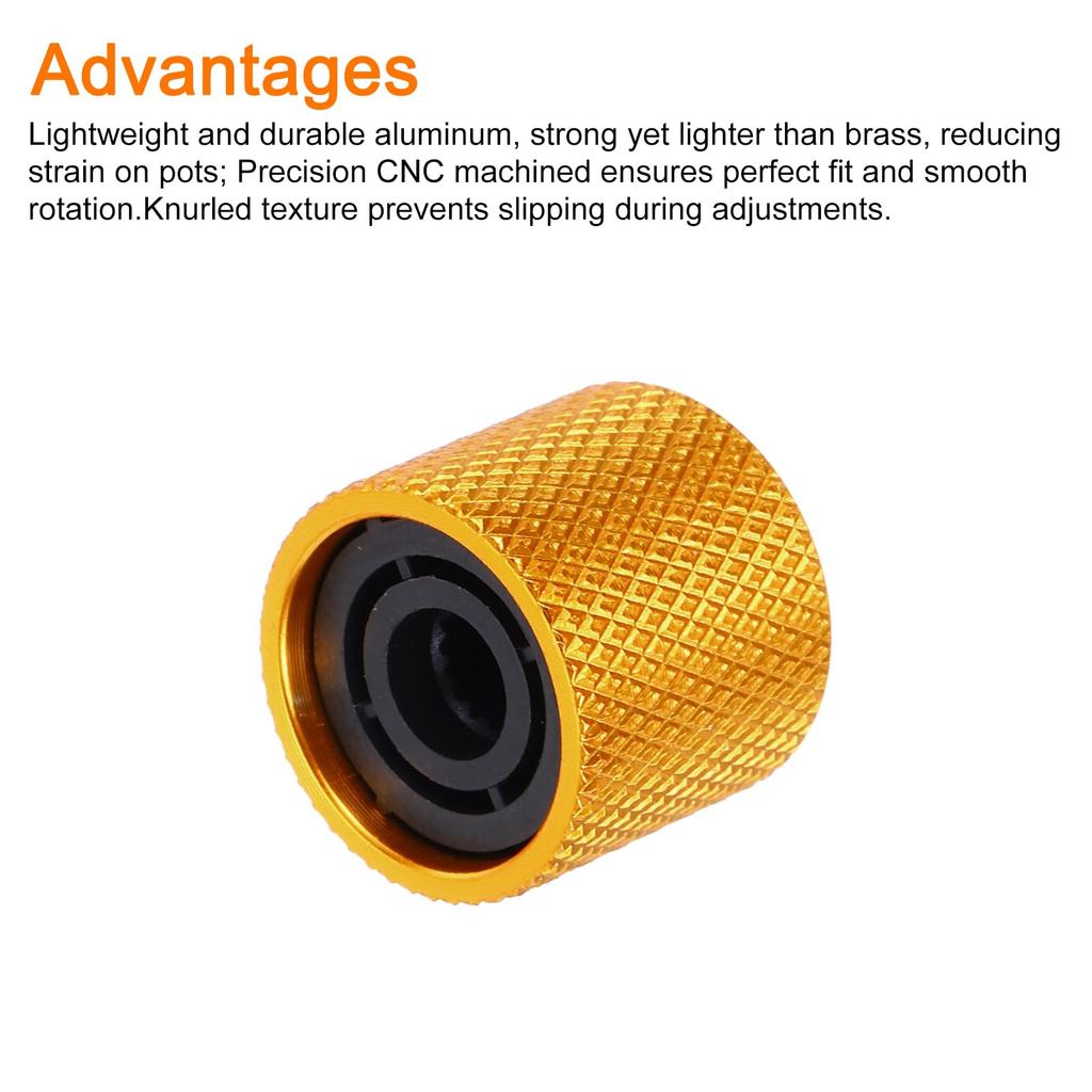 uxcell 2pcs Aluminum Guitar Knob Shaft Control Knob Gold Finish CNC Machined Serrated Design Electric Guitar Bass Audio Tuning Replacement Knob