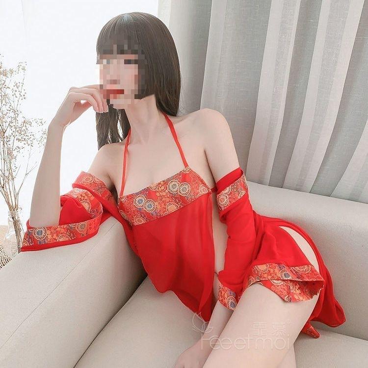 Sexy Open underwear women's court nightgown Chinese demeanor ancient large size perspective suit sexy taste temptation belly pocket