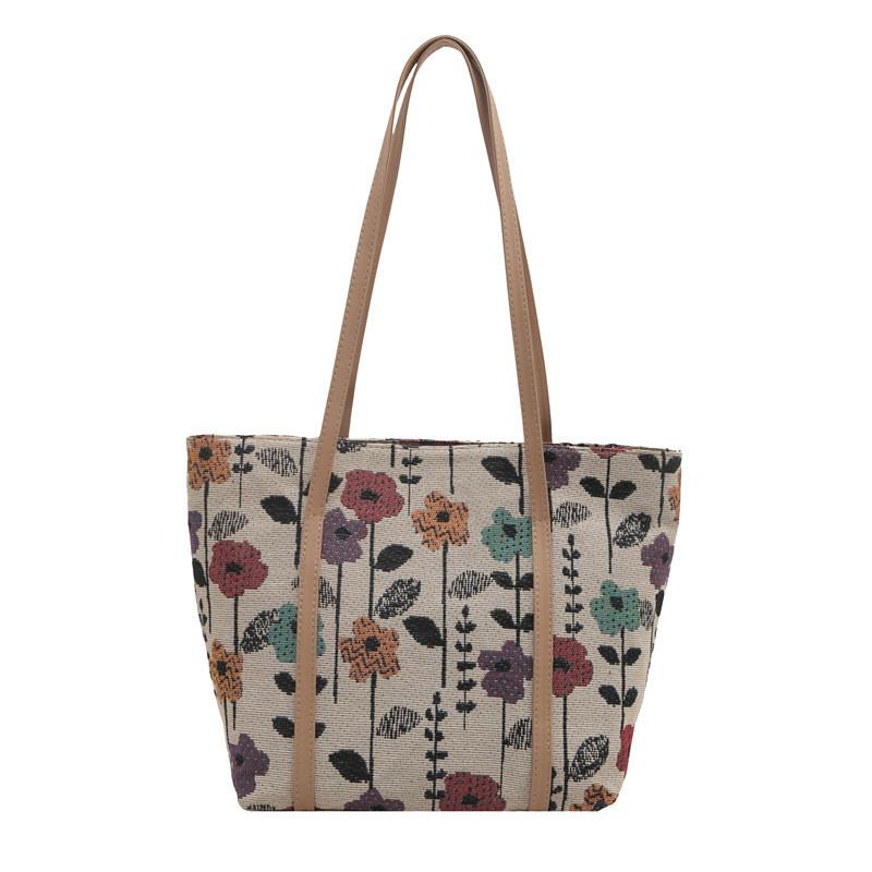 Embroidery Colorful Flower Style Large Capacity Bag For Women With Zipper Closure And Phone Pocket