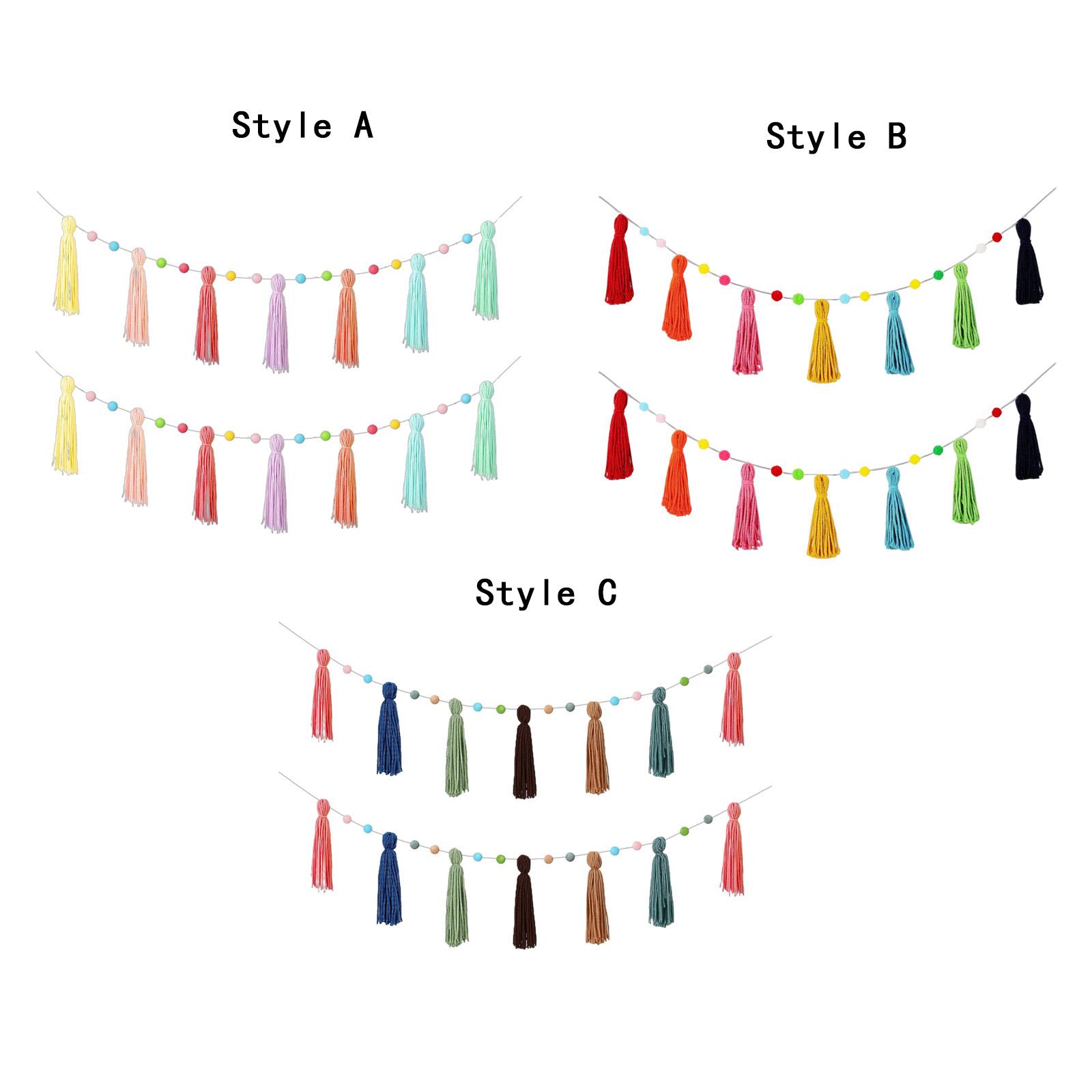 Boho Tassel Garland with Colorful Pom Pom Ball Handmade Decorative Banner for Nursery Holiday Wedding Graduation Kids Bedroom