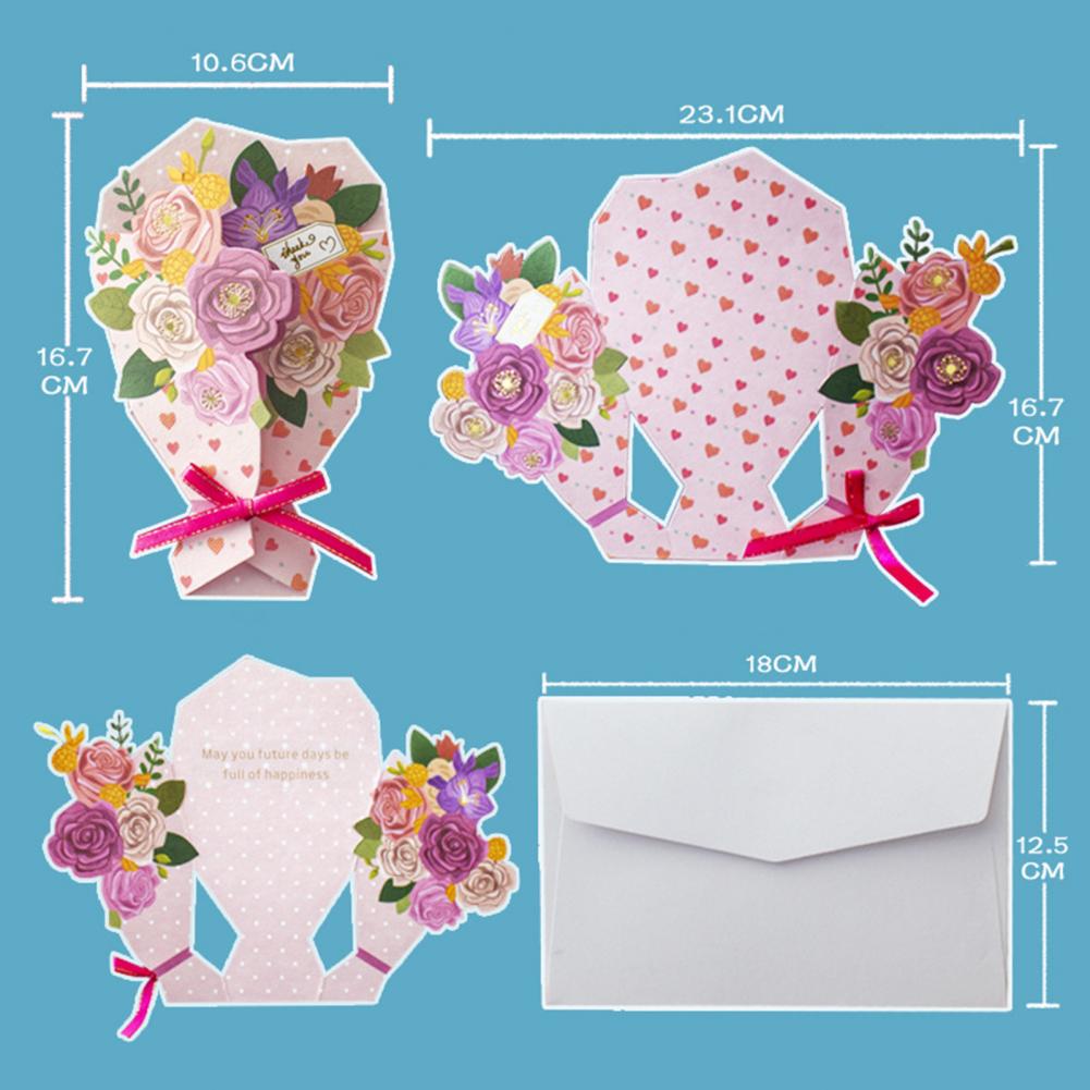 1 Set Greeting Card DIY Handwriting Paper Art 3D Folding Flower Pop Up Mother's Day Card with Envelope Anniversary Gifts Present
