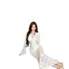 Mature & Stylish V-Neck Lace Dress with Flowing Ribbon, Waist-Cinching Fishtail Skirt – Perfect for Spring & Autumn