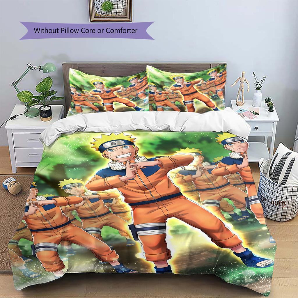 Naruto Anime Wzór Naruto Uzumaki Pościel Dekoracja Domu Prezent Urodzinowy (1 * poszwa na kołdrę + 2 * poszewki na poduszki, bez rdzenia)