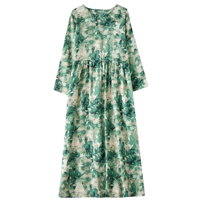 2025 New Floral Vacation Style Travel Round Neck Vintage Dresses