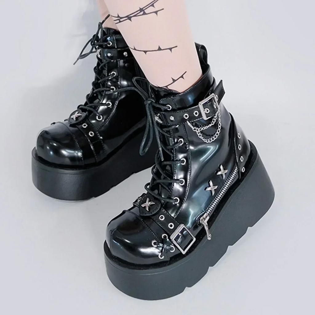 Fashion Women Motorcycle Boots New Gothic Style Women Shoes Platform Vampire Cosplay Ankle Boots for Women 2025 Winter Comfy Brand Shoes