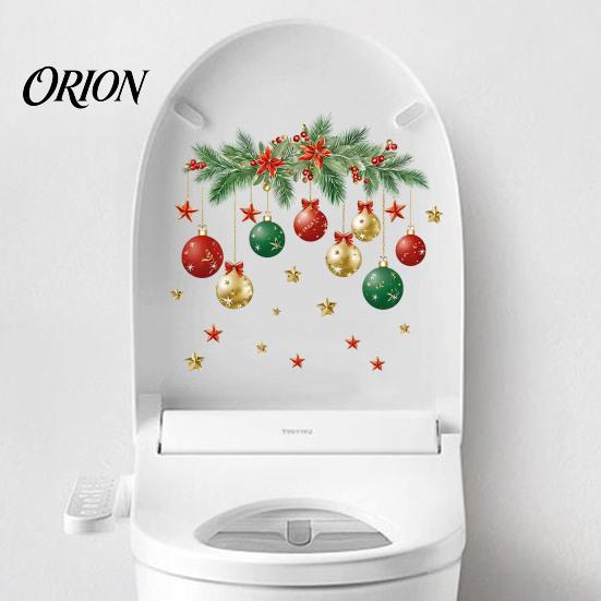 Self Adhesive Toilet Lid Sticker Christmas Ball Sticker, Removable Bathroom Wall Decoration Decal, PVC Stickers Waterproof Decal for Holiday