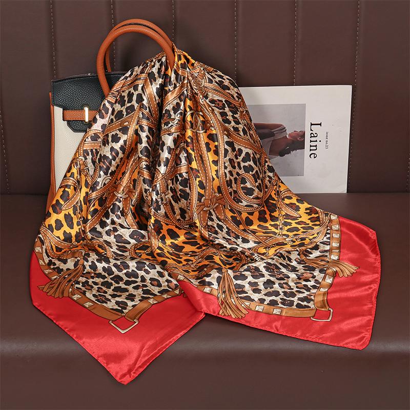 Square Silk Scarf Women Luxury Brand Satin Print Hijab Scarves Muslim Pareo Bandana Female Shawl Wrap Headband Foulard 90*90cm