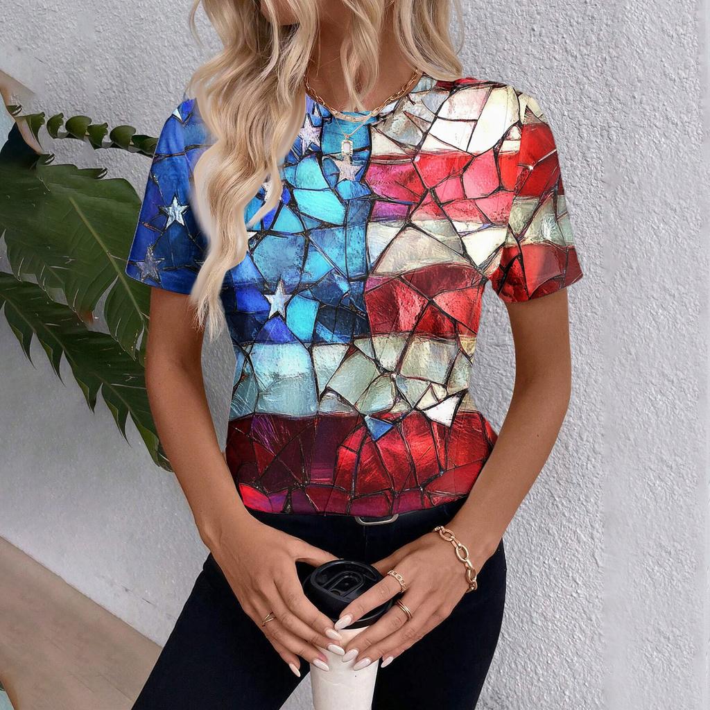 Damen Top mit Kurzarm und Unabhängigkeitstag-Print