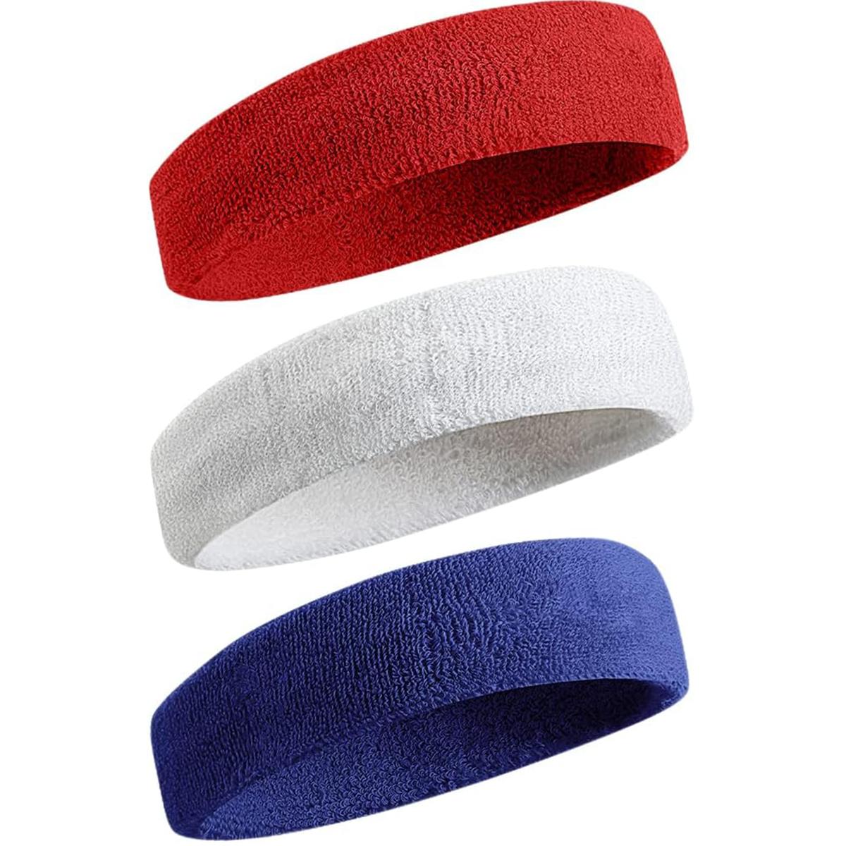 

3pcs Sweatproof Sports Headbands for Men and Women - Moisture-wicking Sweatband for Tennis, Basketball, Running, Gym, Workout L червоний