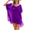 Summer Fashion Solid Color Tassel Chiffon Women Swimwear Bikini Cover Up Dress