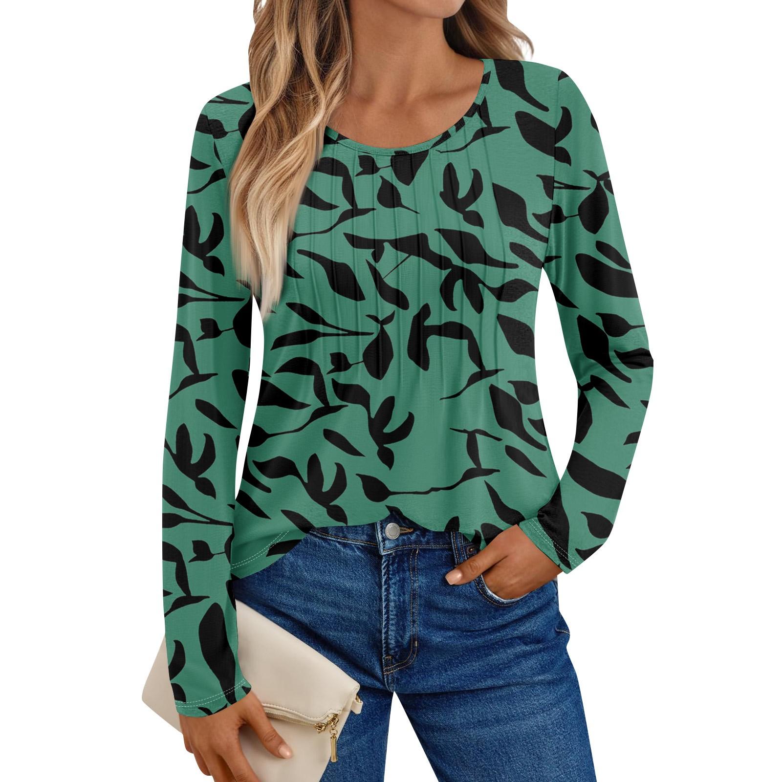 

Женские рубашки с длинным рукавом, графические футболки, повседневные базовые топы, пуловеры XXL зелёный
