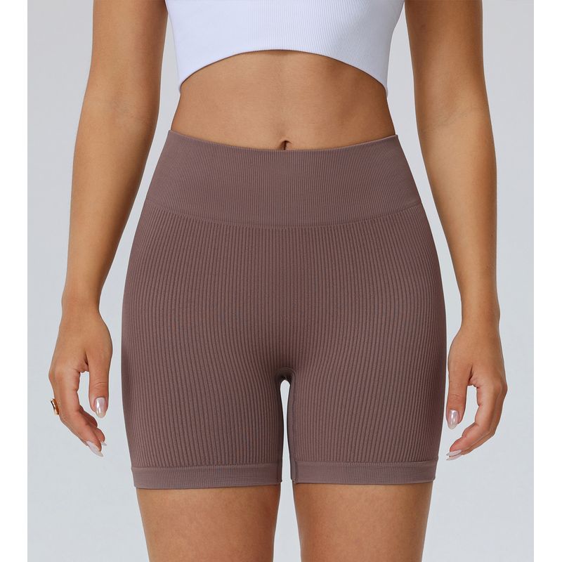 

Style High-Waisted Seamless Three-Quarter Fitness Shorts for Women, Butt-Lifting Sports Pants, Ribbed Tight-Fitting Quick-Dry Yoga Shorts, Breathable Brown S