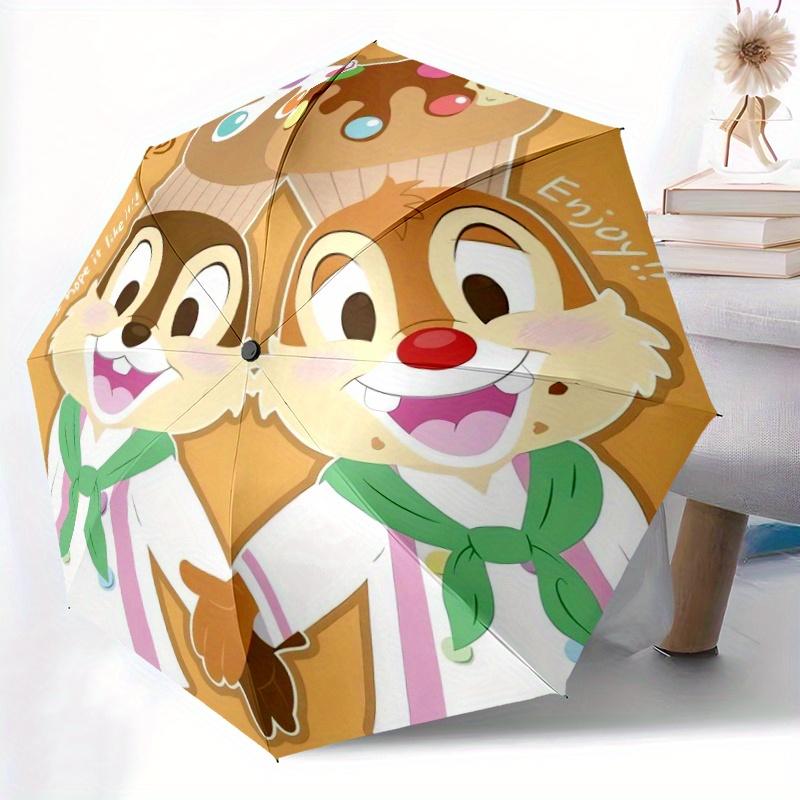 Chip & Dale Stuffed Animal Cute Cartoon Character Automatic Opening and Closing Umbrella - Small Umbrella Suitable for Various Occasions, Po