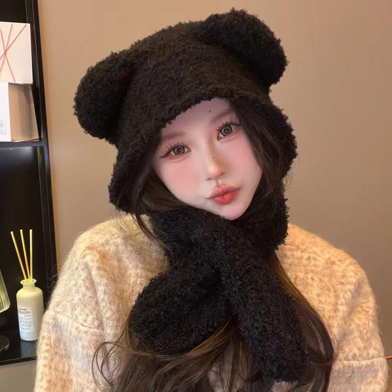 Bear Knit Winter Hat Neck Warmer Set For Women With Warmth And Windproof Protection