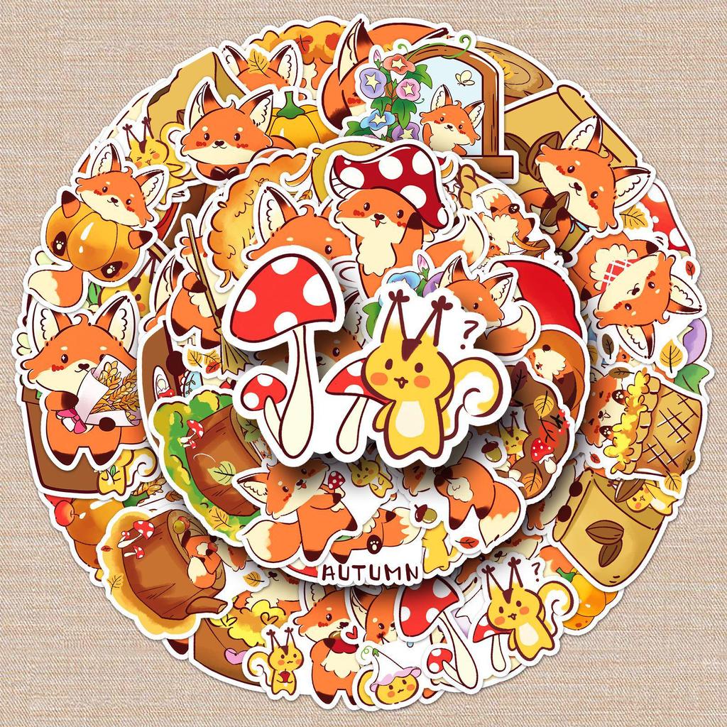 50 Cute Hand-Drawn Little Fox Autumn Doodle Stickers for Luggage and Phone Cases