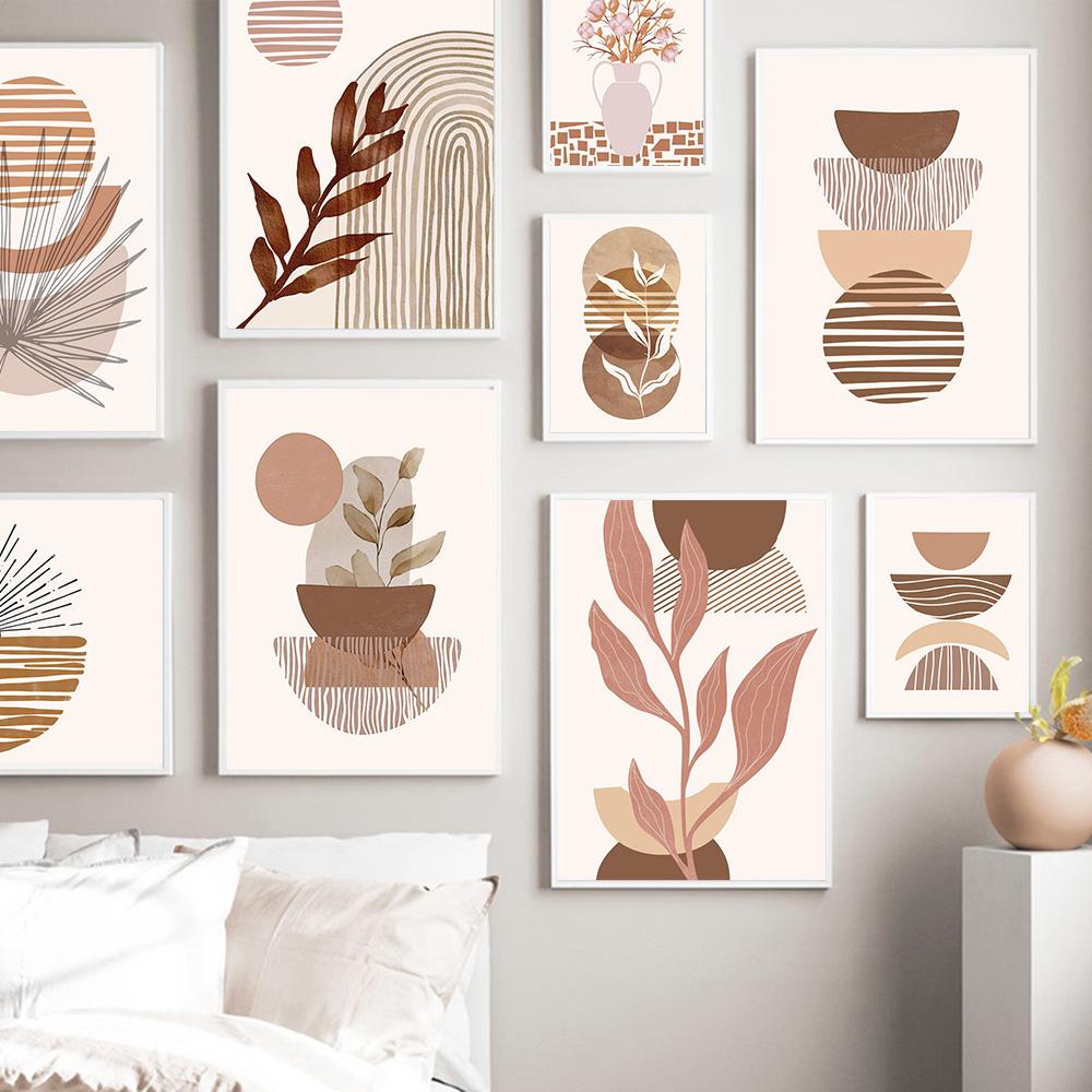 Abstract Boho Geometric Wall Art Lines Leaves Canvas Painting Poster and Print Flower Nordic Wall Picture for Living Room Home