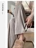 Petite Oatmeal Wide-Leg Pants for Women - High Waist, Drapey, Loose Fit, Floor-Length for Spring and Autumn.
