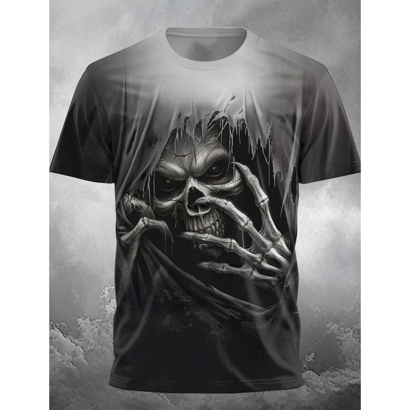 Fire Reaper Designérské gotické pánské tričko s 3D potiskem Párty Street Krátký rukáv Kulatý výstřih Košile Letní Jarní Oblečení