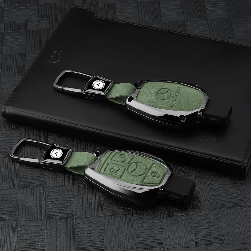 2025 New Suede Leather Car Key Case Cover Shell for Mercedes Benz A B R G Class GLK GLA GLC GLR W204 W210 W176 W202 W463 Auto Ac