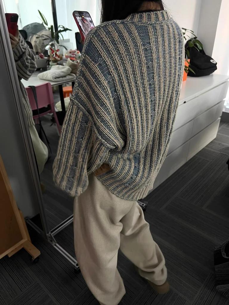 Retro Gestreifter Kontrastfarben Pullover Damenpullover