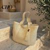 Large Capacity Tote Bag Woven Shoulder Bag, Commuter Durable for Women Summer Beach Tote, Lightweight Purse Vacation Street Work Stylish Solid Color