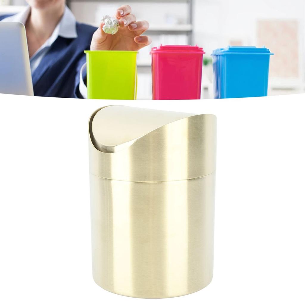 Mini Countertop Trash Can Desktop Trash Can Space Saving Fingerprint Proof 304 Stainless Steel for Office for Pericarp