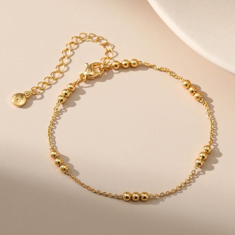 Women 18k Gold Plated Minimalist Gold Bead Thin Chain Anklet