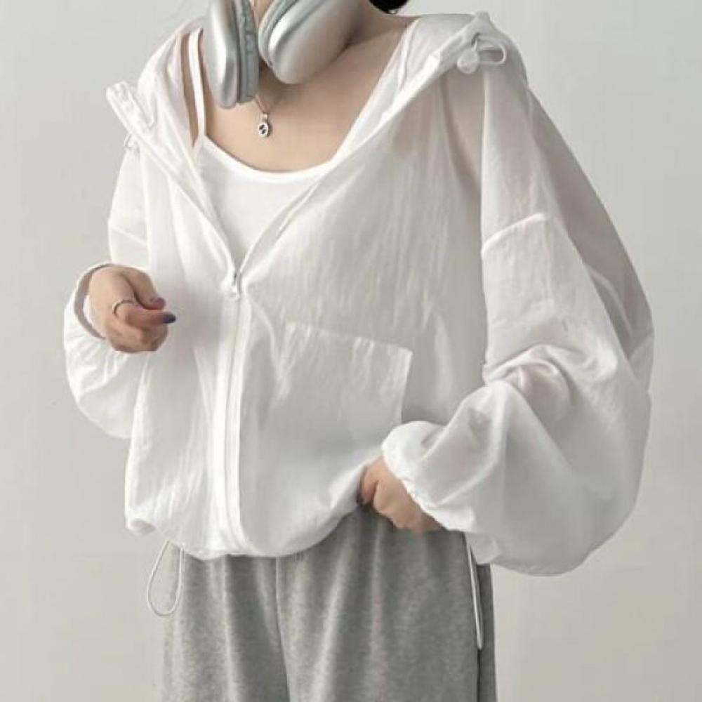 Navava Women Thin String Long Sleeve Hooded Zip Up
