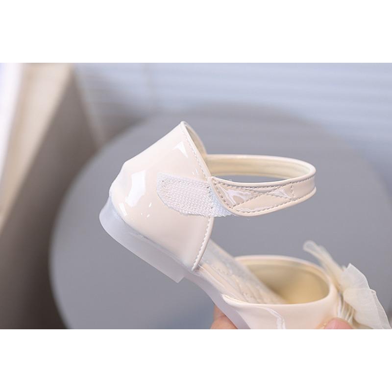 Butterfly Buckle Ribbon Bow Decoration Girls' Shoes, Shiny Leather Soft-Sole Princess Shoes, Peep-Toe Children's Princess Sandals