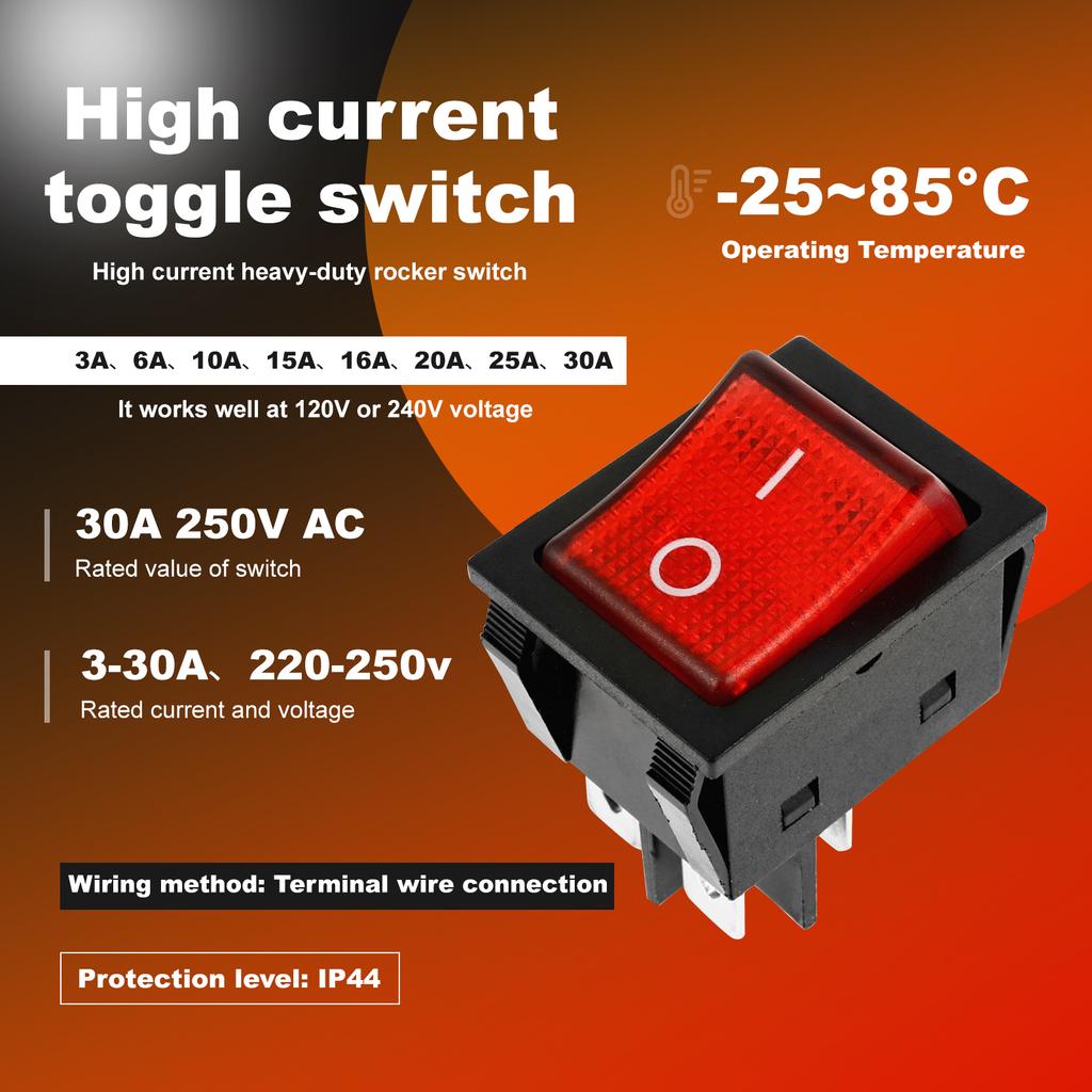 4Pcs 30A 250V Rocker Switch 4 Pin Red LED Lighted ON/Off  Rocker Toggle Switch DPST  for Industrial Equipment Car Ship