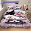 3pcs Pink Flowers & Hello Kitty Printed Bedding Set, Soft and Comfortable Quilt Cover for Bedroom, Guest Room (Not Included).S070