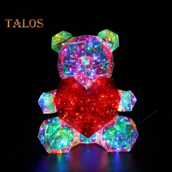 Teddy Bear Night Light Prismatic Iridescent LED Bear Lamp DIY Assembly Colorful Bunny Lamp for Valentine's Day Gift Bedroom Party Decor