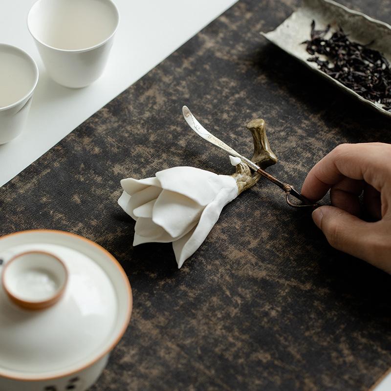 Handmade Magnolia Ceramic Sculpture with Incense Holder Zen Tea Table Decor for Study Room Garden and Gift Idea