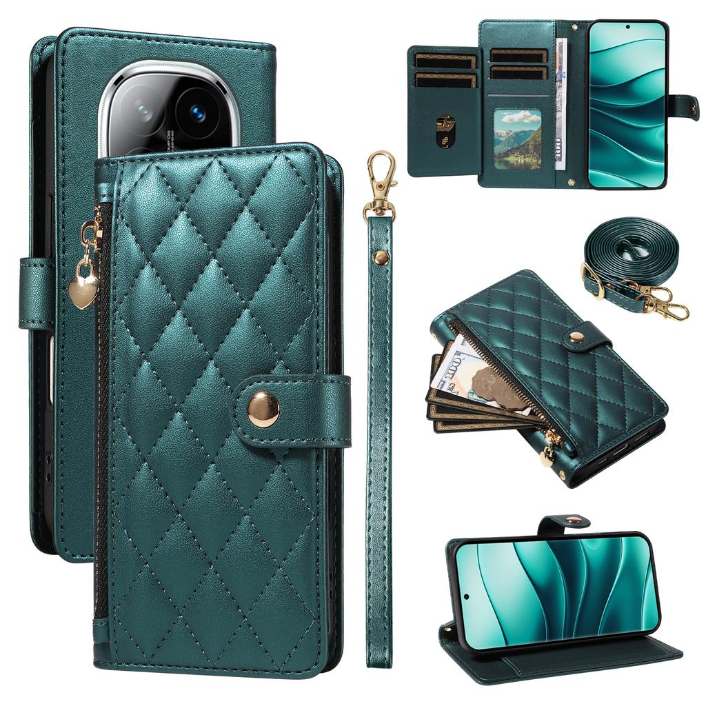 For Xiaomi Redmi Note 14 Pro+ 5G/Xiaomi Poco X7 5G/Xiaomi Redmi Note 14 Pro 5G Wallet Case with Straps,Rhombus Leather Stand Phone Cover