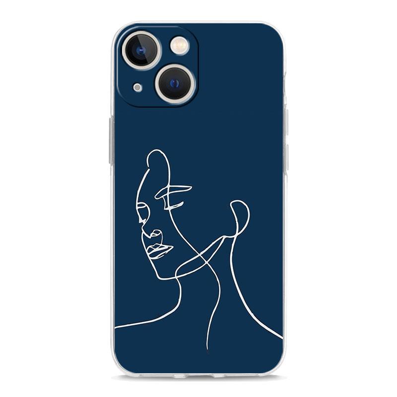 Phone Case For iPhone 15 14 13 12 Mini 11 Pro Max XS X XR 7 8 Plus Clear Shockproof TPU Cover Simplicity Line Art Sun Moon