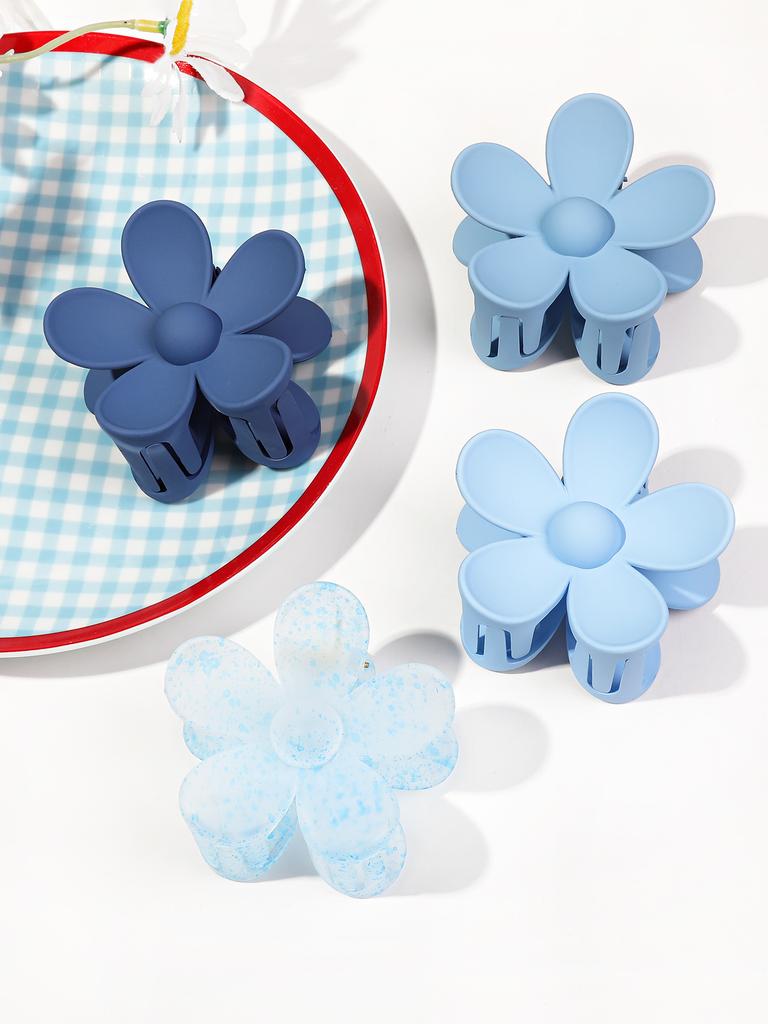 4Pcs 3Inch Pink Flower Claw Clips,Large Flower Hair Claw Clip for Women Thin Thick Curly Hair,90's Strong Hold Jaw Clip