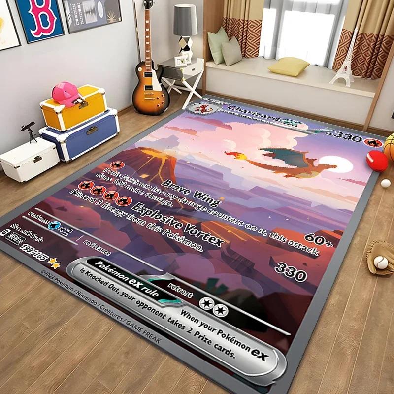 Japanese Anime Pokemon Charizard Card Pattern Rug for Bedroom Living Room Non-slip Exquisite Home Decor,Washable Rug Potdemiel