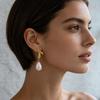 European Baroque Style Pearl Sun Ray Stainless Steel Earrings