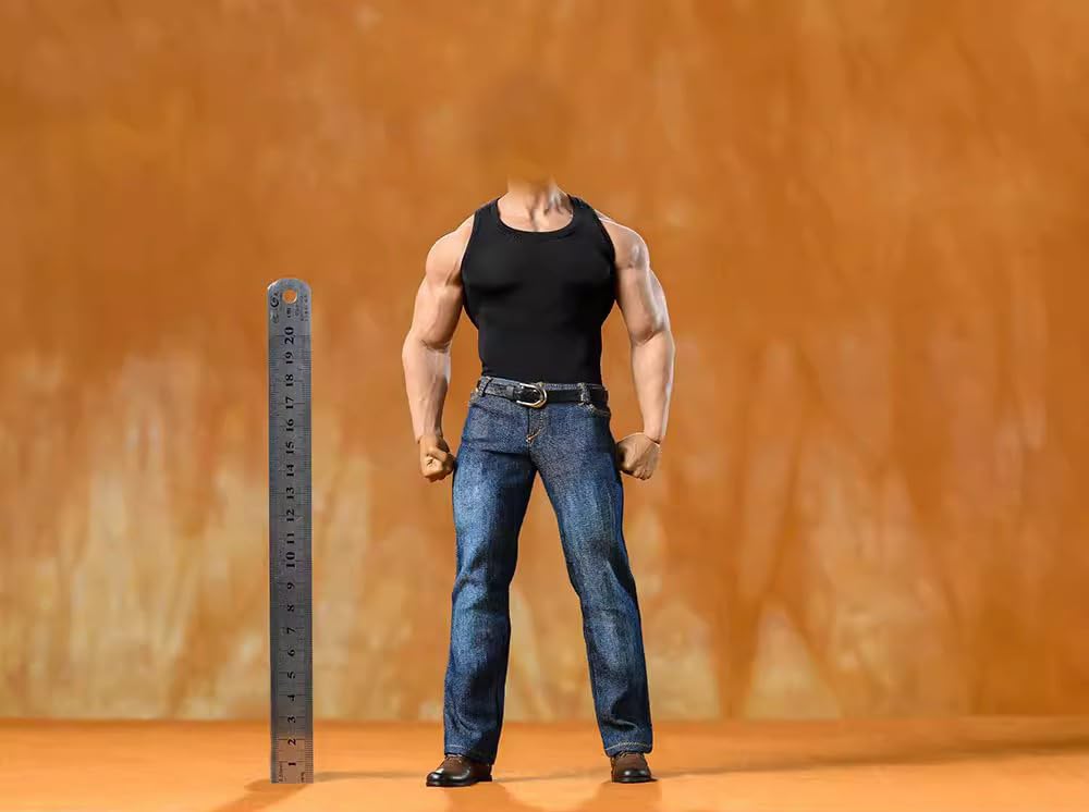 HAMRETHYPPZ 1/6 Scale Costume, 1/6 Scale Figure Clothes, Male Suit, Tank Top and Jeans Suit (Body, Head, Shoes, Etc. Not Included) (Black)