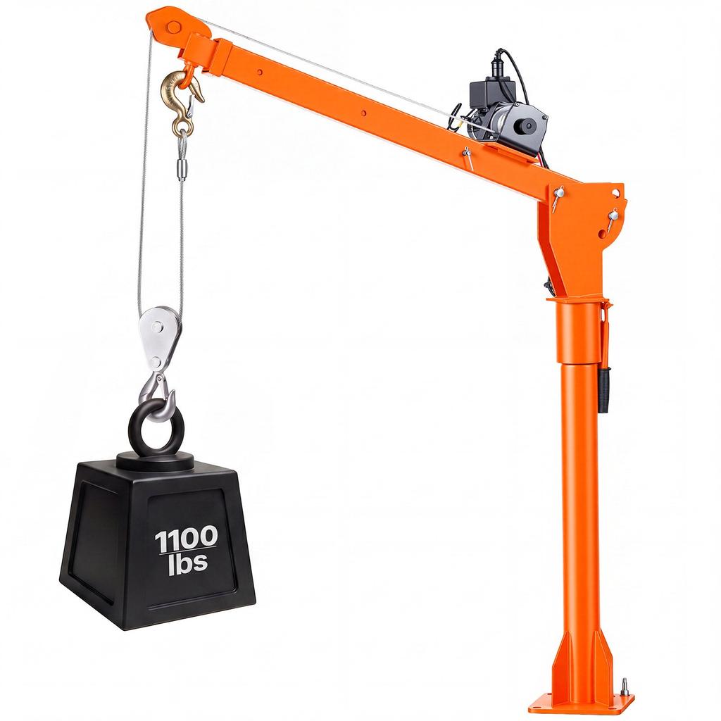 VEVOR Electric Truck Crane, 499 kg Pickup Truck Crane with 12V Electric Winch, 360 degrees Rotating Telescopic Boom, Premium Galvanized Steel