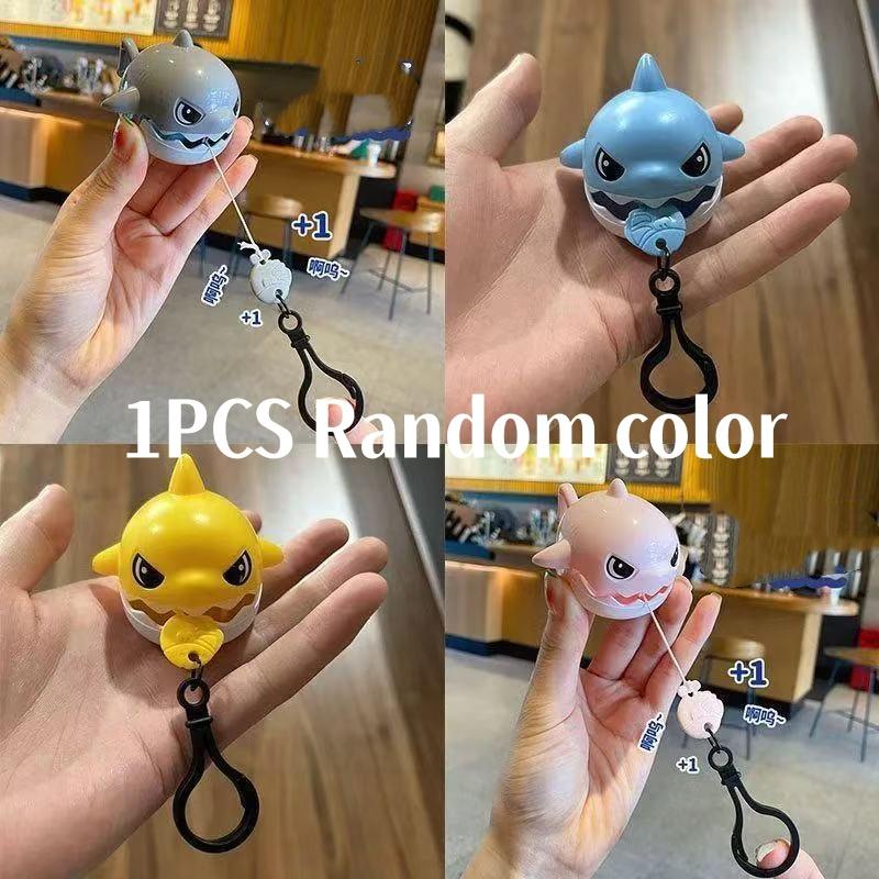 Funny Cute Pull String Shark Keychain Biteable Cartoon Pendant Bag Small Shark Keychain Charm Stress Relief Toy Kids Adults Gift