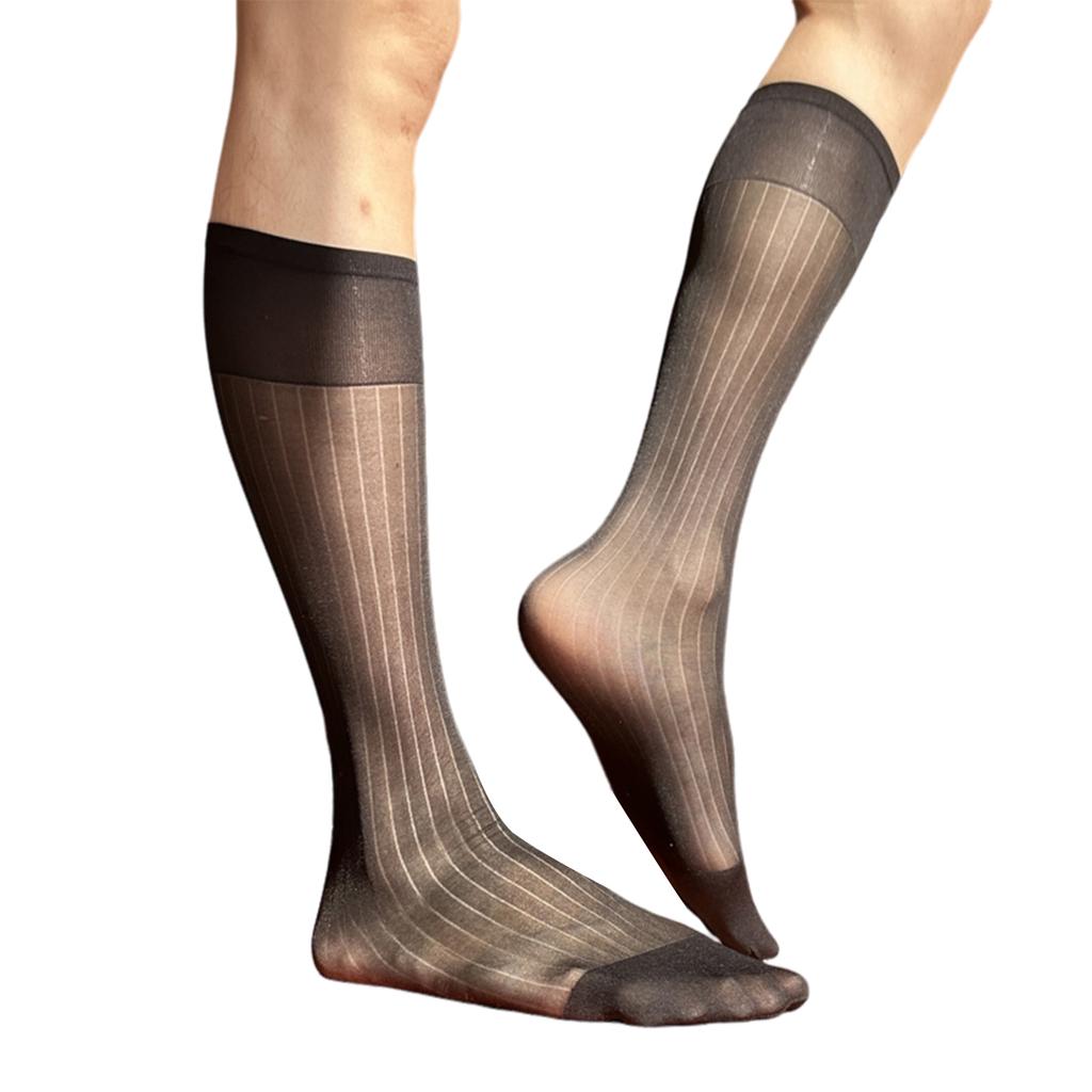 Calcetines de Vestir Transparentes de Nailon para Hombre Calcetines de Media Pantorrilla Rayados Anchos de Seda