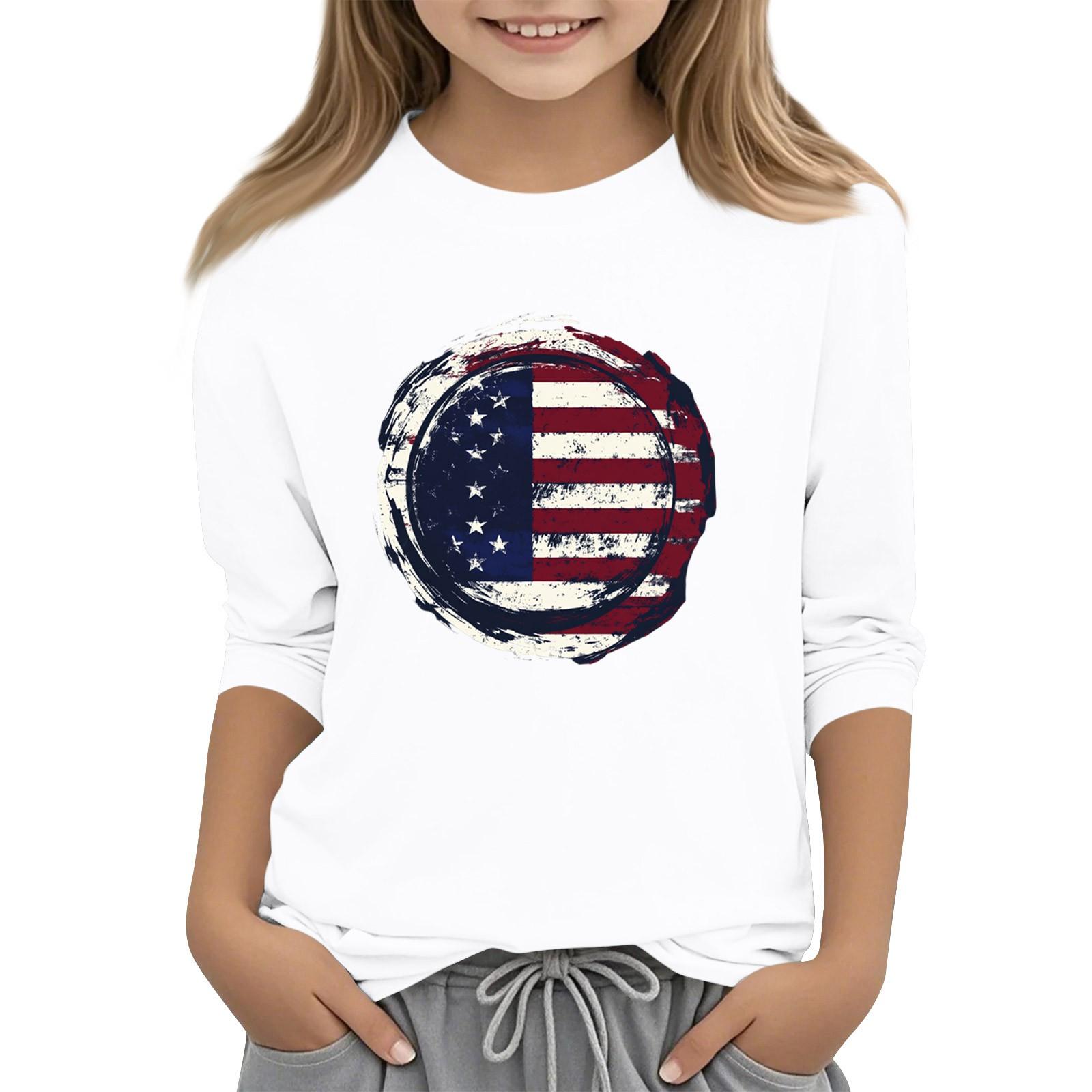 

Детская повседневная футболка с круглым вырезом и принтом «День независимости» с рукавом 3/4 150 белый