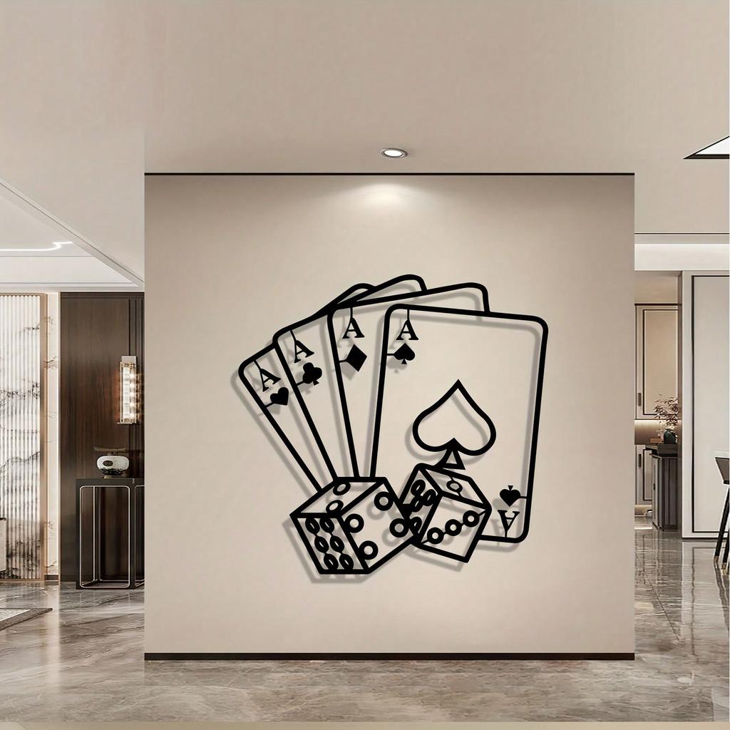 Vintage Poker Metal Wall Art, Ace Spades Hearts Dice Decor for Man Cave & Game Room