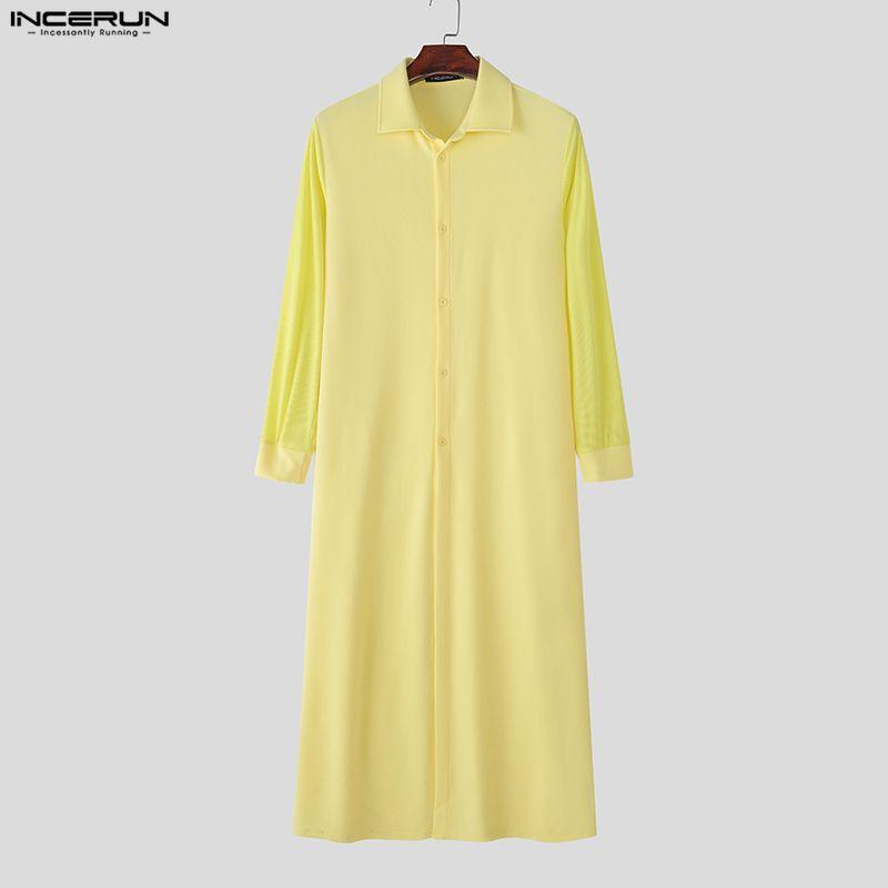 INCERUN Men Lapel Neck Long Sleeve High Splits Casual Long Cardigan Coats