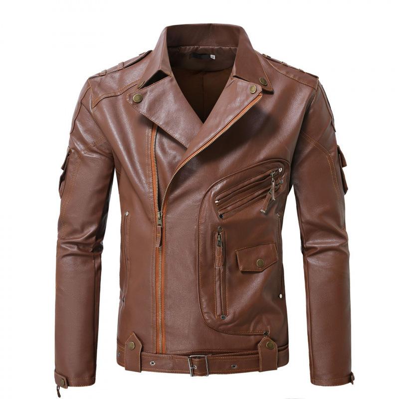 Men's Leather Jacket European and American Locomotive Multi-Pocket Design Jacket Men's Harley Motorcycle Wind Riding Jacket