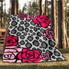 1pc Leopard Roses Pattern Outdoor Flannel Blanket , Machine Washable Perfect Gift for Birthday , Holiday Travel Accessory , Durable Material