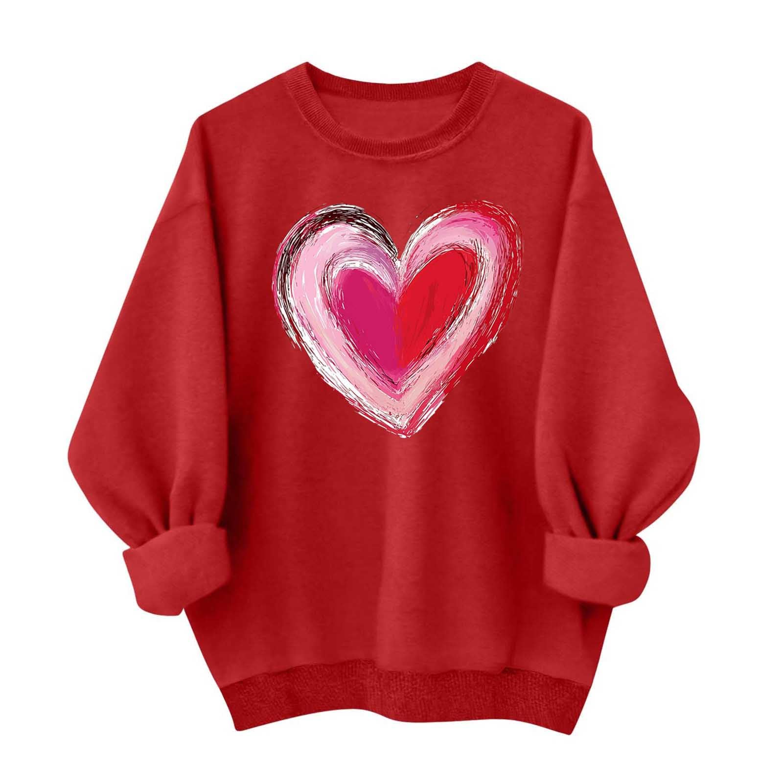 

Ladies Casual And Fashionable Round Neck Top With Valentines Print Hooded T-shirt Long Sleeved Sweatshirt L білий